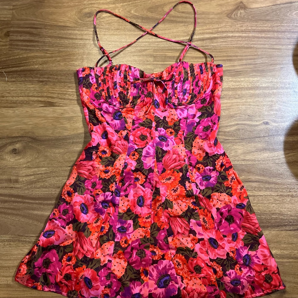 For Love&Lemons Floral Strappy Mini Dress NWT